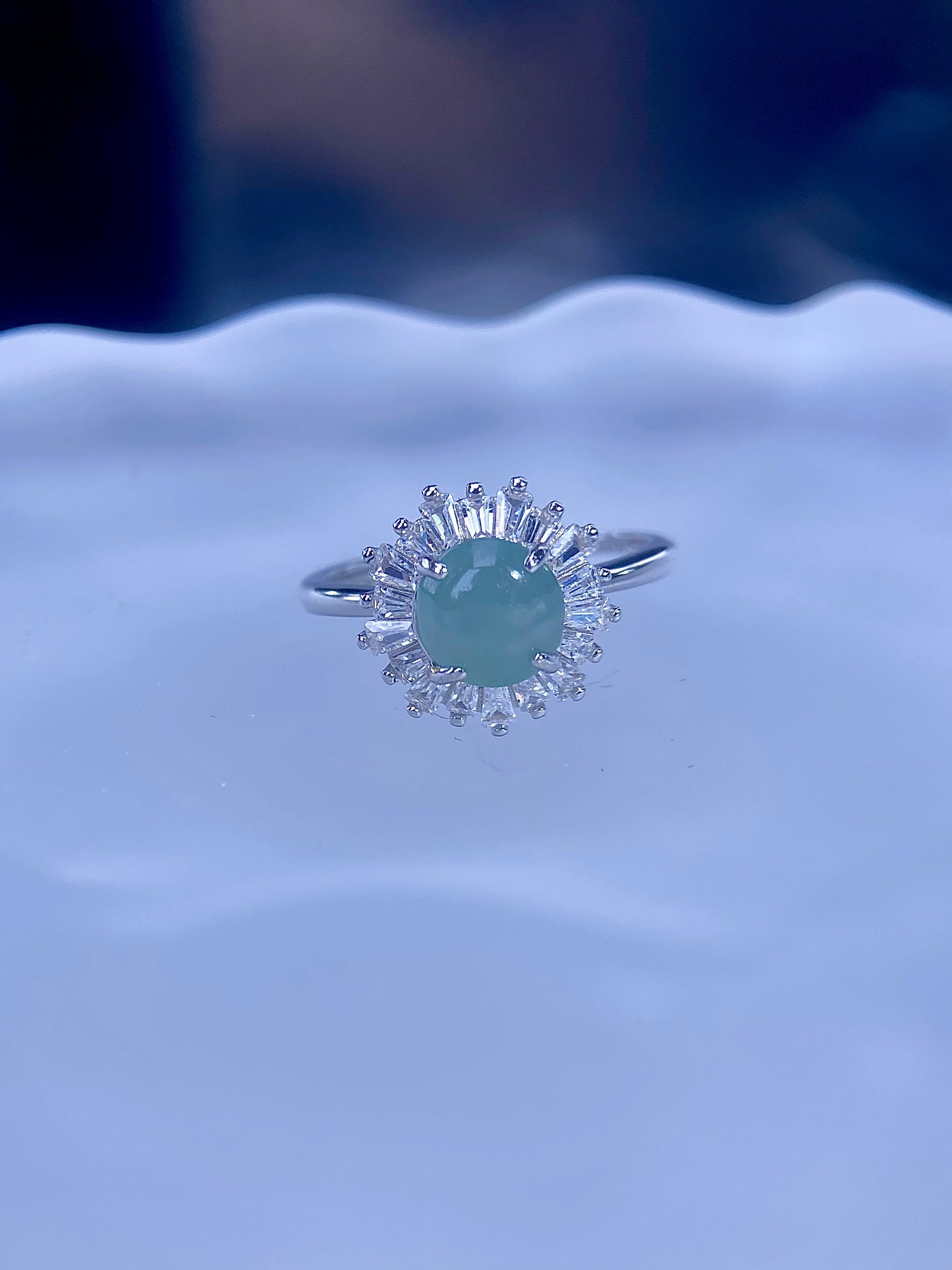 Classic Jadeite Jade Open Ring in Aqua Green/ ice white