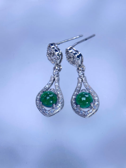 Water drops green jadeite studs