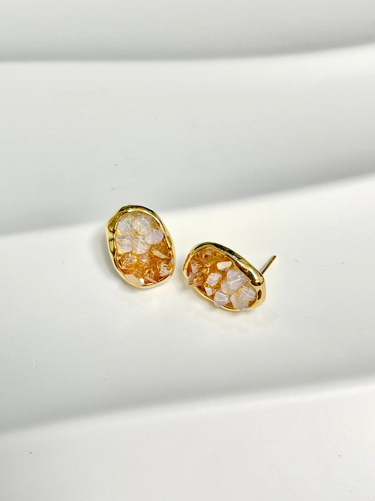 Crystal Earring Studs｜white & orange