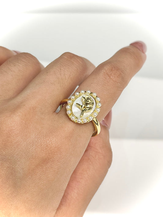 Rose Shell ring, 14k gold open ring