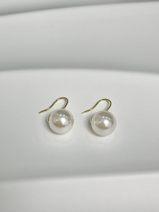 Pearl Earring, artificial pearl, plated with 14k gold