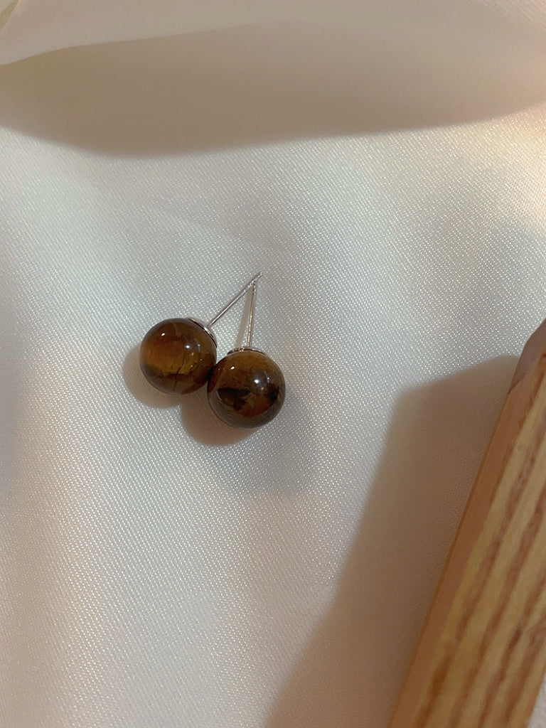 Natural Tigers eye earring studs, silver925