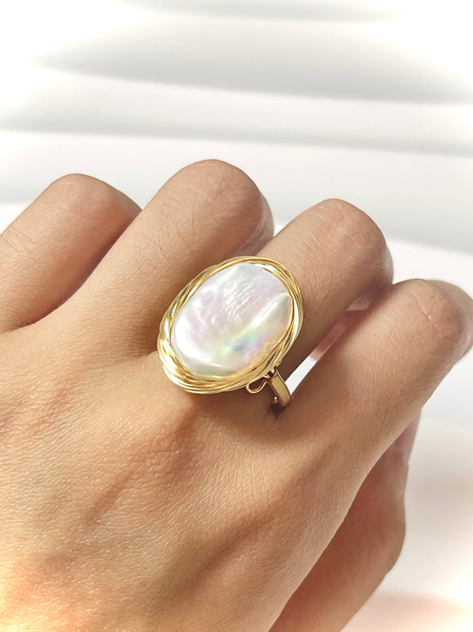 handmade baroque pearl ring, natural pearl, open ring