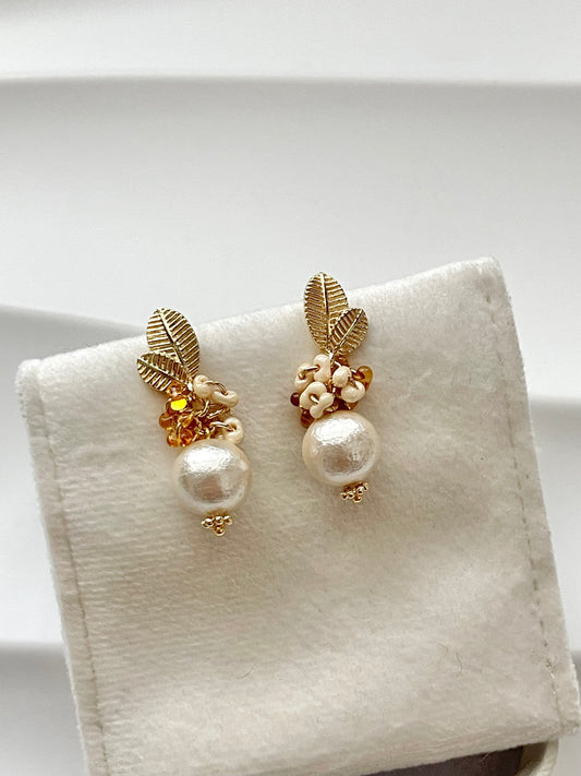 Handmade Pearl earrings, autumn fruits, elegant