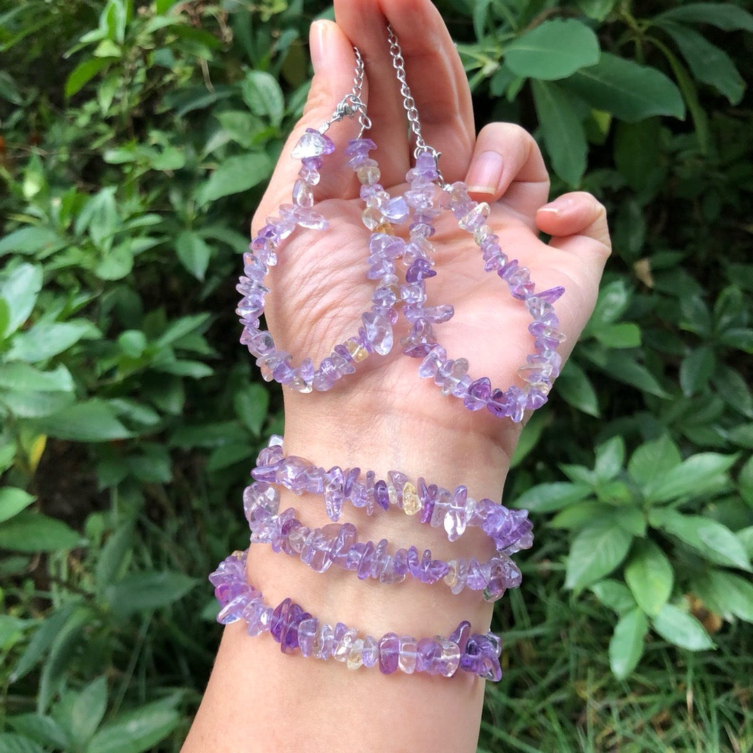 Ametrine crystal bracelet, amethyst crystal chips, crystal beads