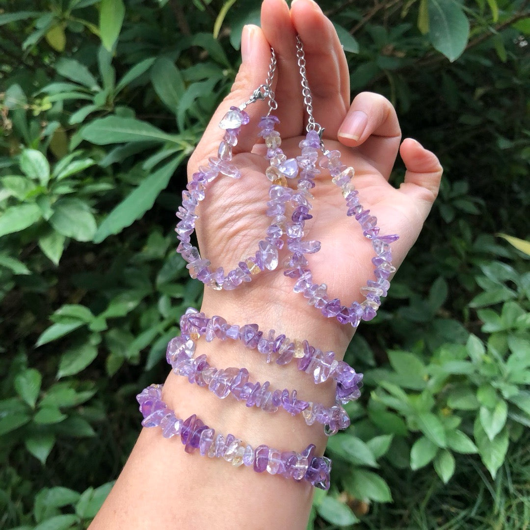 Ametrine crystal bracelet, amethyst crystal chips, crystal beads