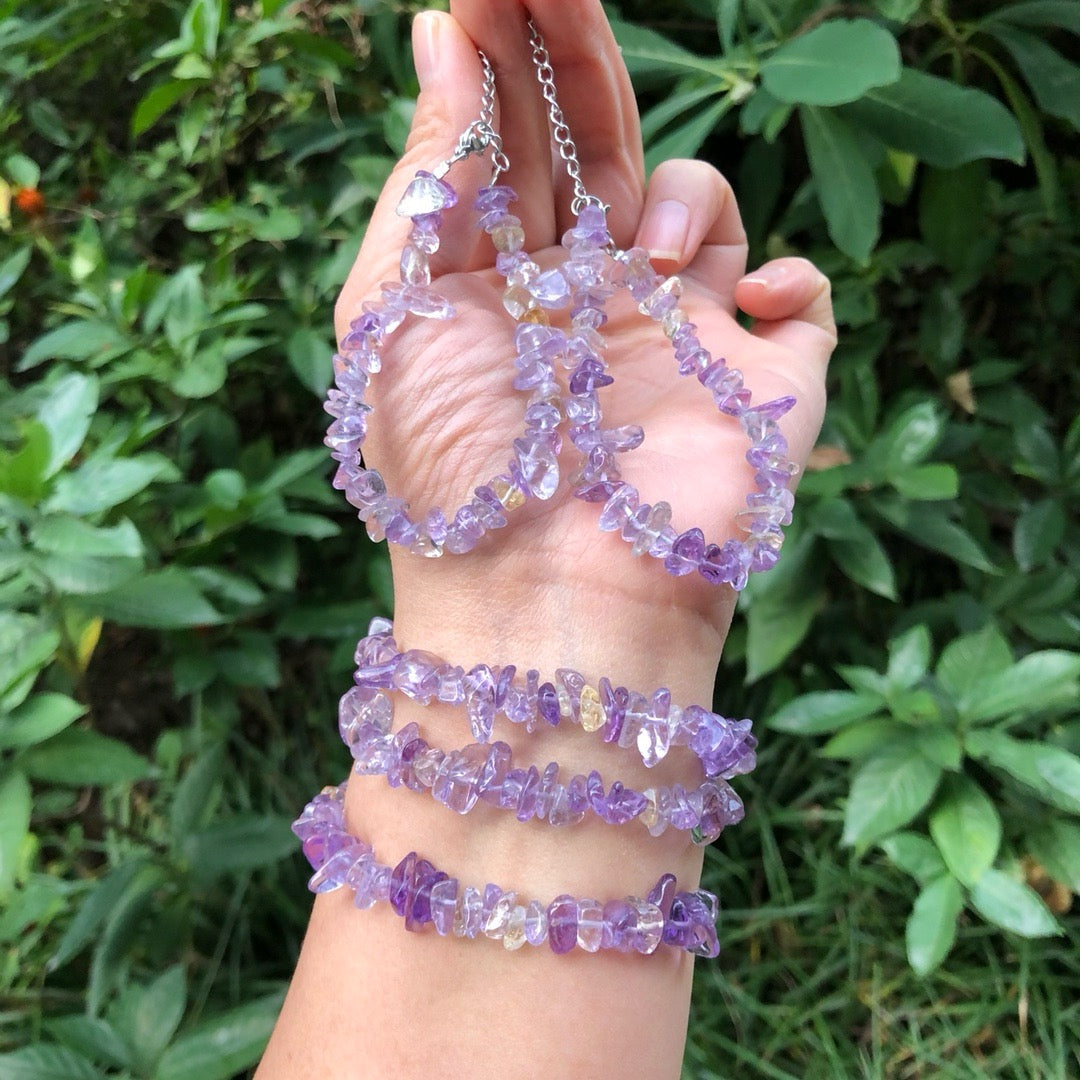 Ametrine crystal bracelet, amethyst crystal chips, crystal beads