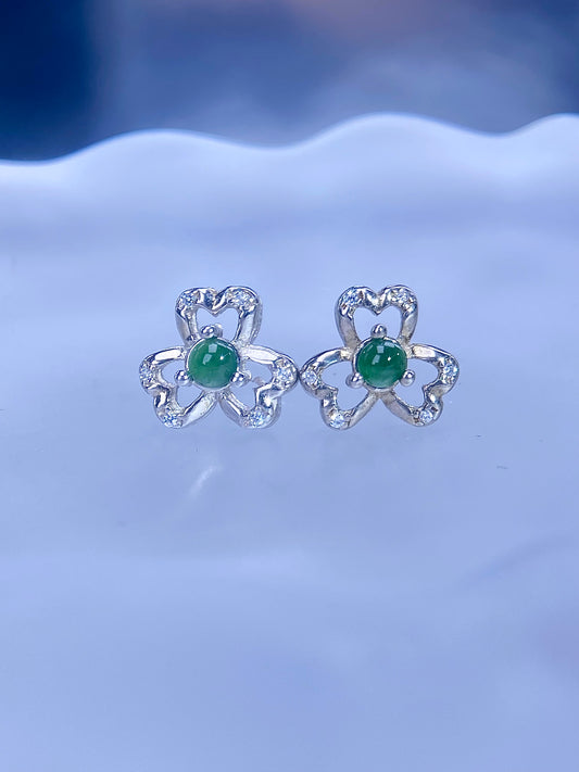 Flower green jadeite studs